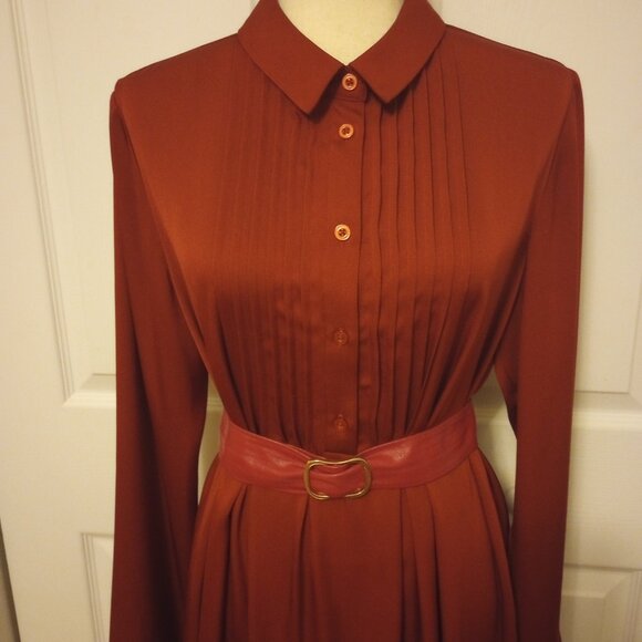 BCBG Rich Burgundy Silky Swing Tunic Shirt Dress sz M - Picture 10 of 14